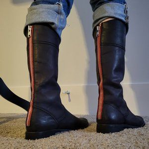 high black boots w/. red back zipper